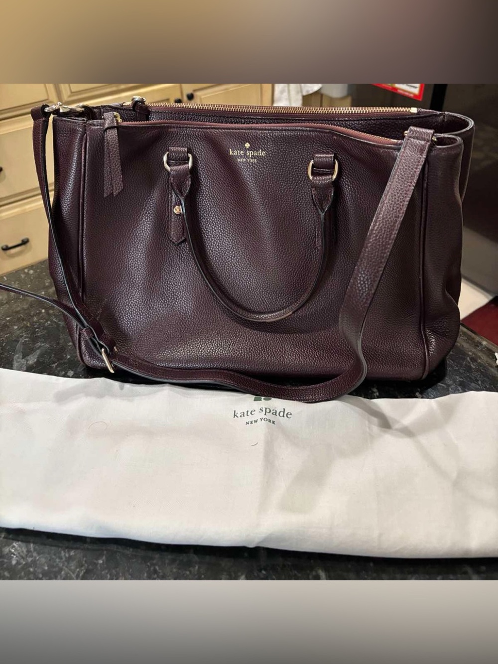 kate spade beautiful pebbled leather satchel - deep burgundy with a dust bag.